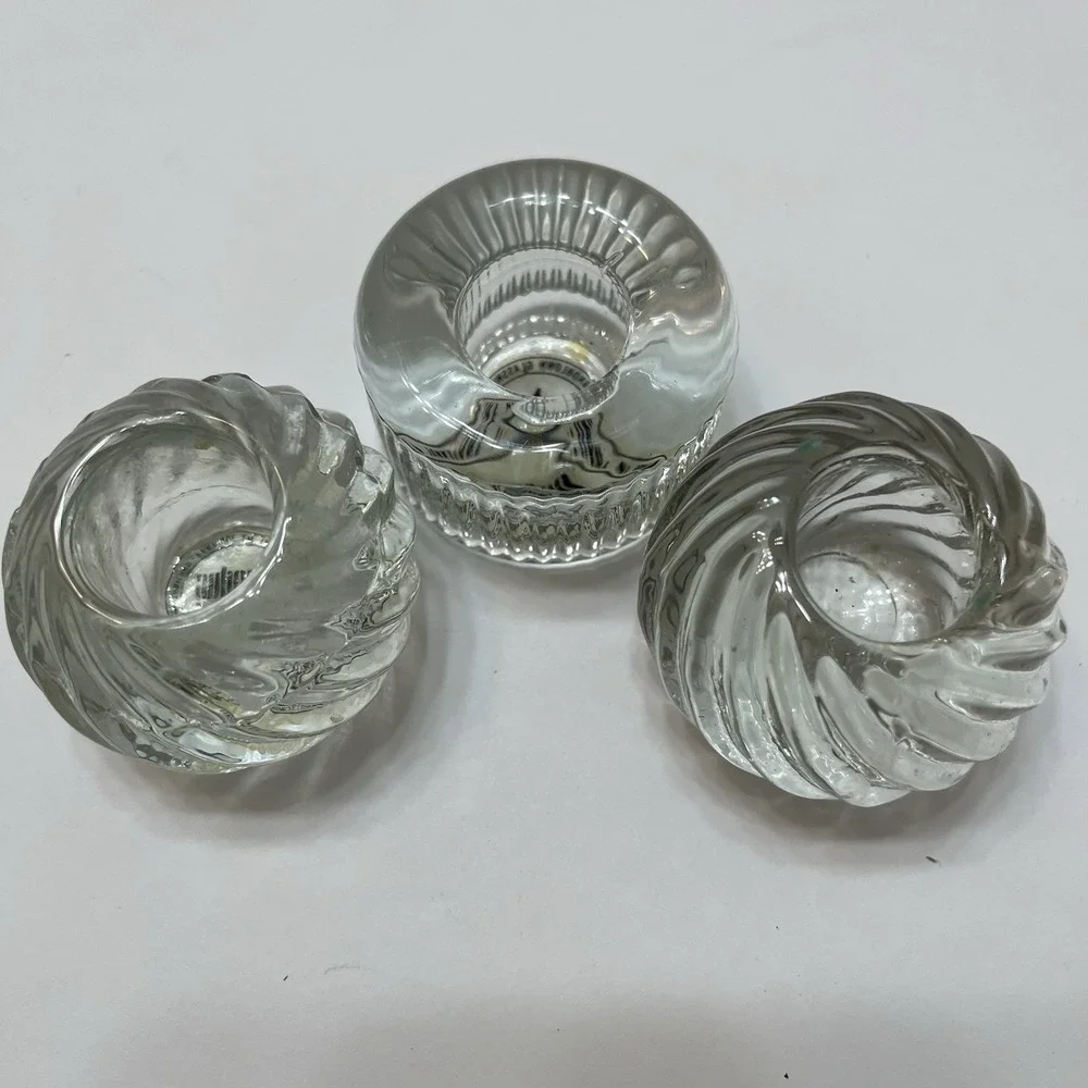 Vintage Pier One Clear Glass Taper Candle Holders Fairy Glass Spiral Swirl 3 Set